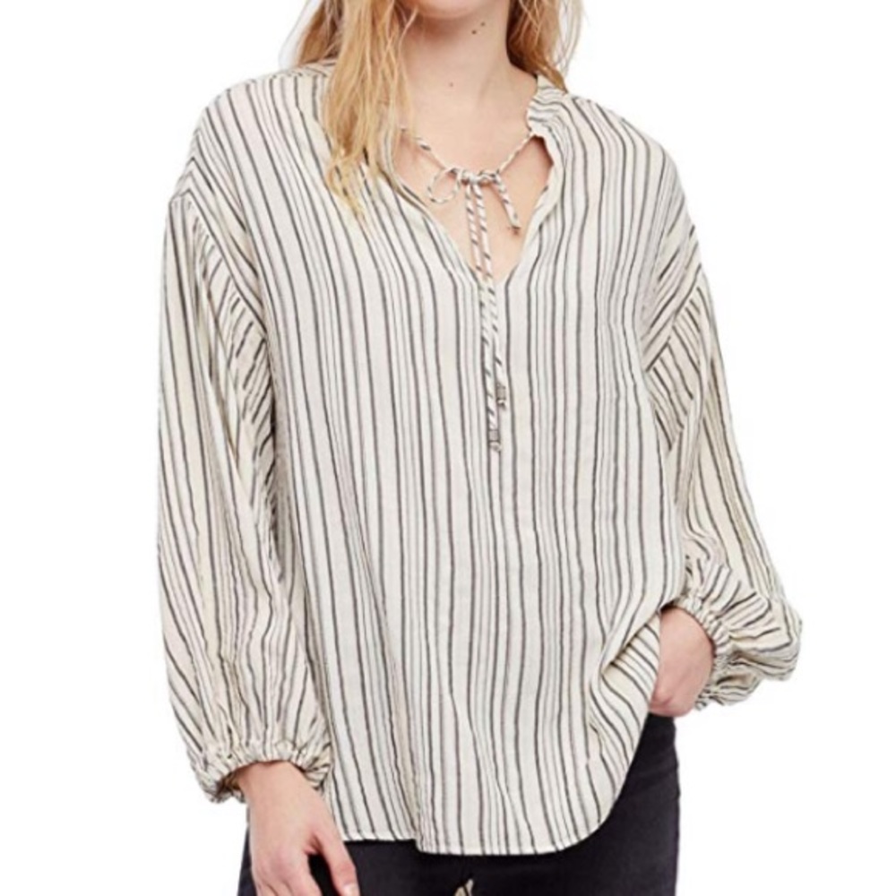 Free people striped long sleeve tunic with tie L